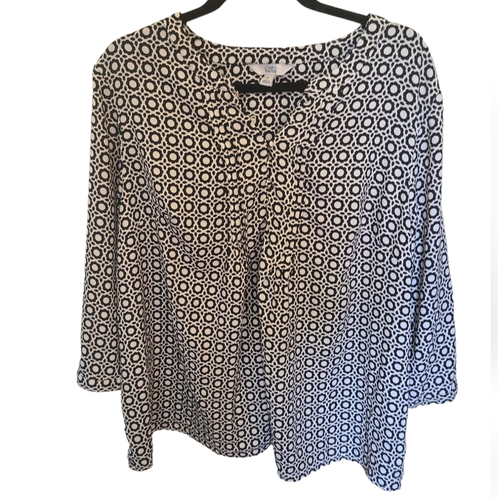 Croft and Barrow 1X, 3/4 sleeve with button, black, white pattern